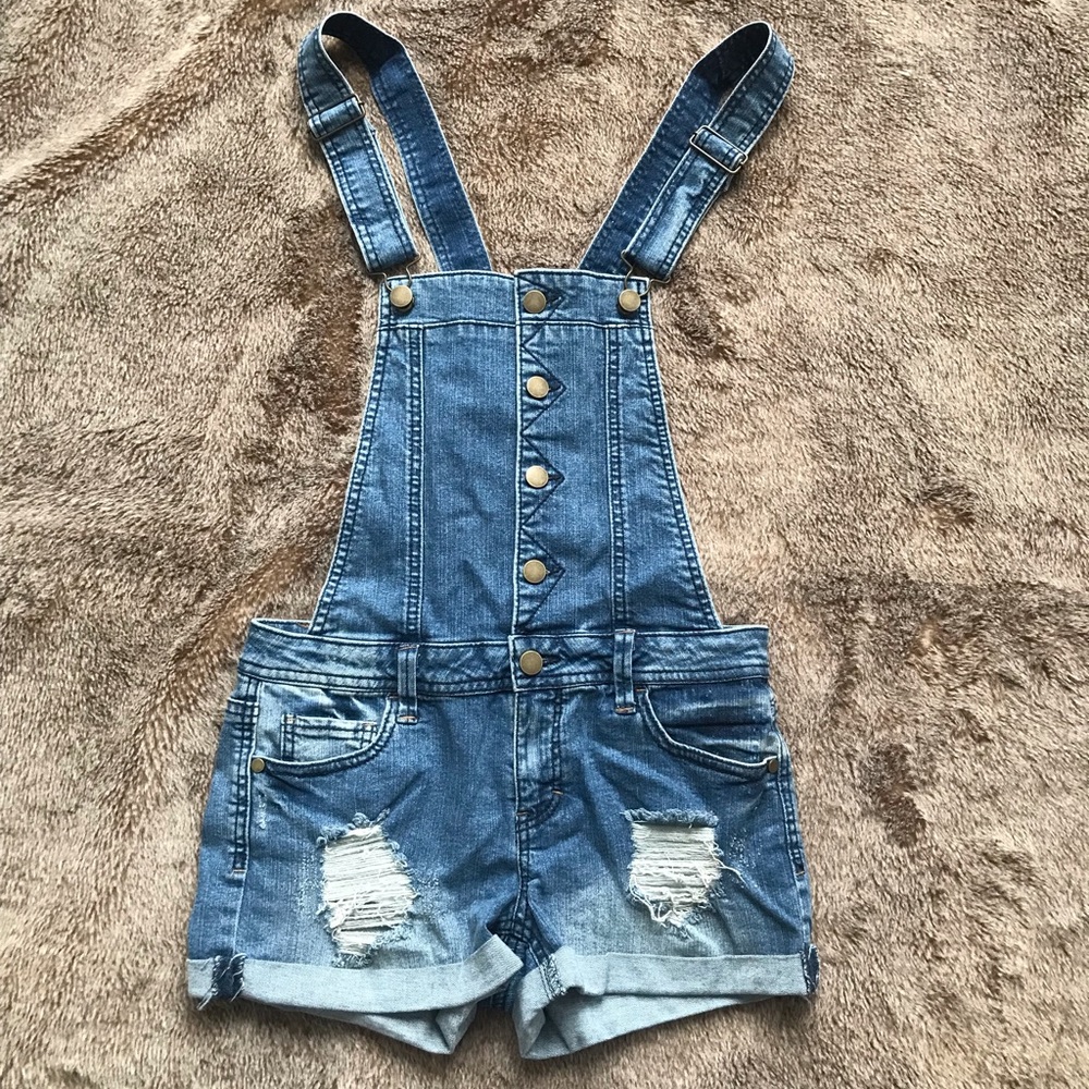 Brand new** distressed jean overalls!